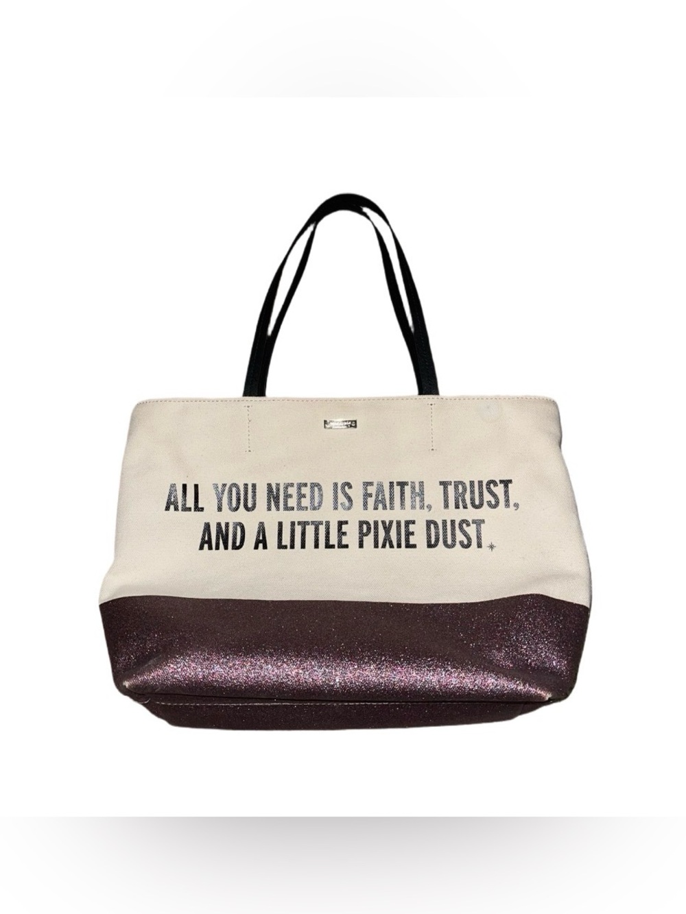 Kate Spade Cream Canvas Tote with Metallic Purple Accent